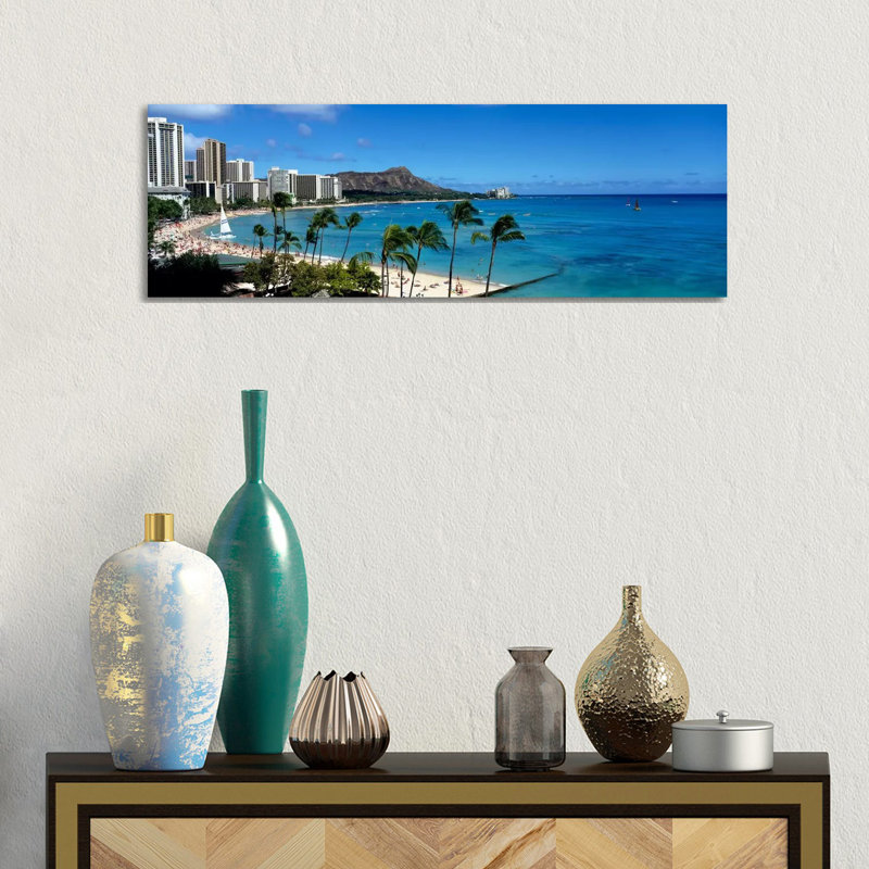 Buildings On The Beach, Waikiki Beach, Honolulu, Oahu, Hawaii, USA by Panoramic Images - Wrapped Canvas Panoramic Print