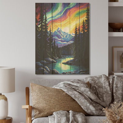 Aurore boréale tempête - aurore boréale, art mural sur bois de pin naturel