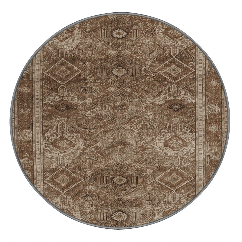 Tapis persan gris lavable à la machine, Rond 6 pi