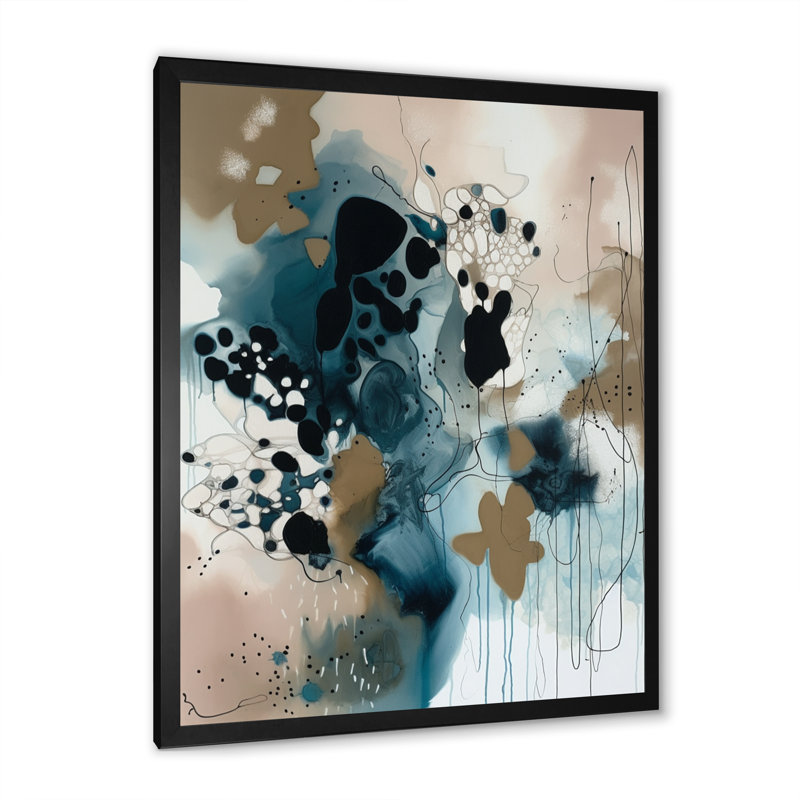 Blue Abstract Reflections III - Abstract Wall Art, Black Picture Framed, 16" W x 32" H