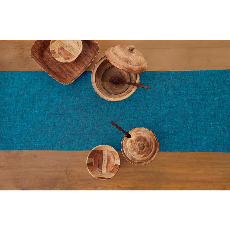 100% Pure Linen Table Runner - Athena, Chambray Teal, 156" x 14"