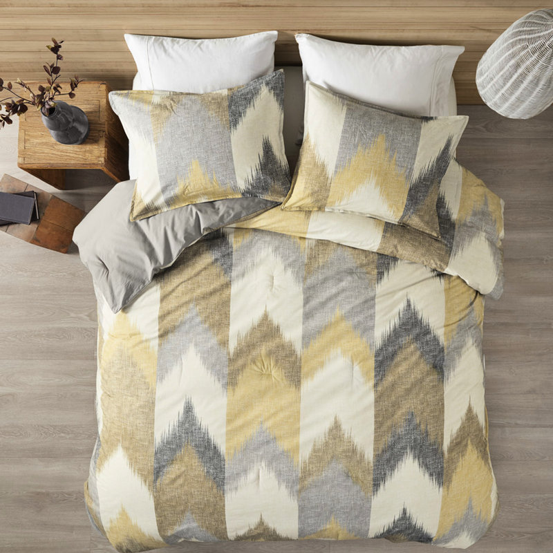 Édredon très grand / très grand jaune - coton imprimé, bourre, taies décoratives lavables à la machine