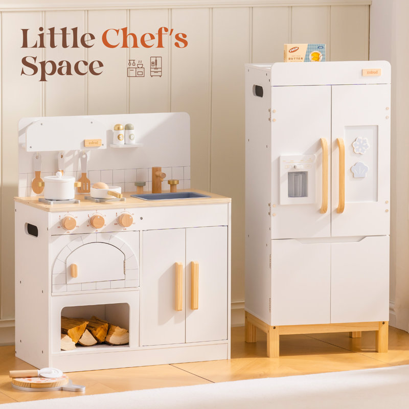 Pretend Play Kitchen with Fridge,Oven,Sink,Cabinet，Cookware & Accessories