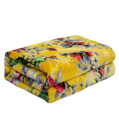 Radiant Sunshine Yellow Floral Hummingbirds Fleece Throw Blanket