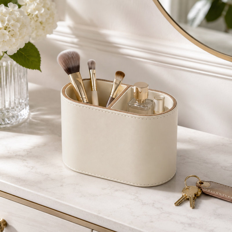 PU Leather Pen Holder with Dual Compartments