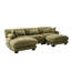 Canapé olive en forme de U avec 2 repose-pieds, 5 places modernes pour le salon, velours granulé doux et doux pour la peau, pieds en plastique stables en forme de velours en nuage pour un look confortable-1058315139
