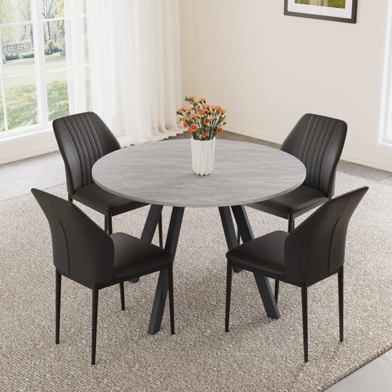 Siefert 35.4'' Round Dining Table Set, Kitchen Dining Table and 4 Dining Chairs, Black, Siefert 5 Piece Dining Set