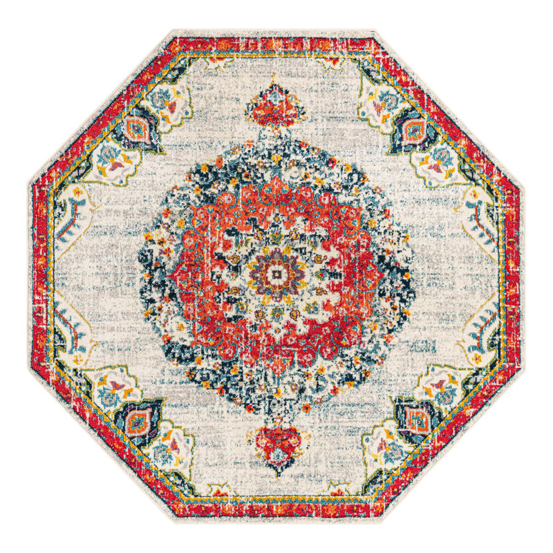 Galyean Abstract Ivory/Orange Rug, Octagon 7'10" x 7'10"