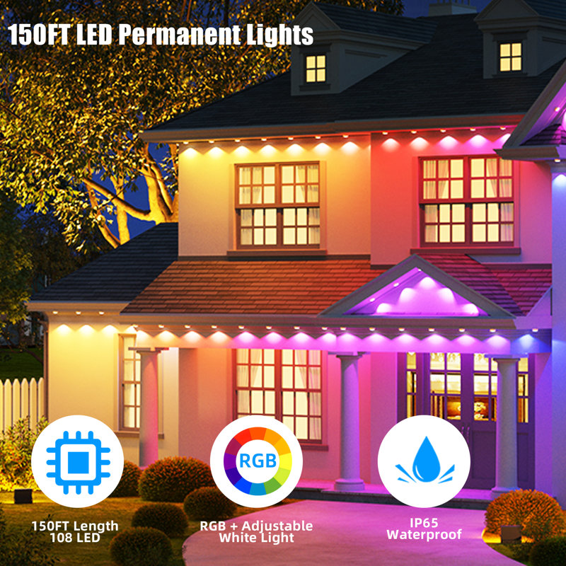 Smart Permanent Outdoor Lights, 100ft with 72 LED RGB String Lights, IP67 Waterproof Eaves Light