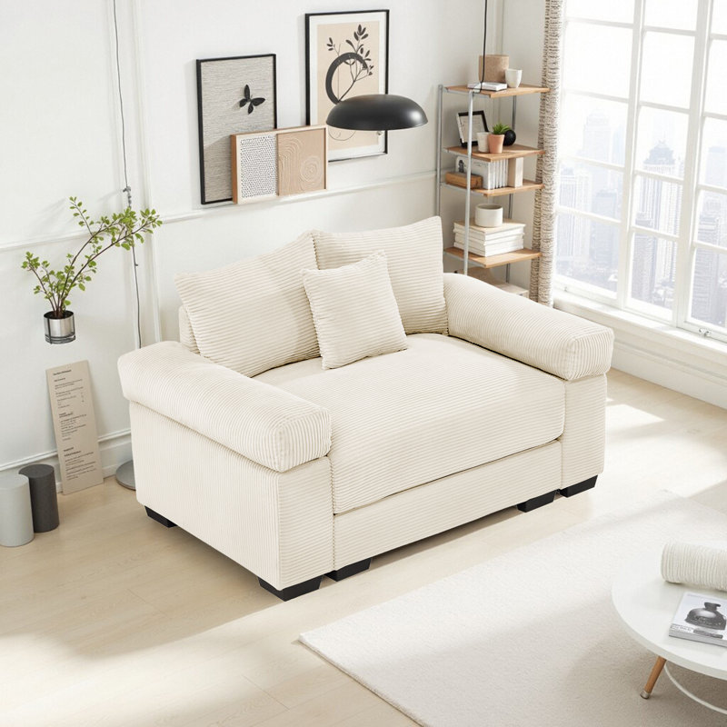 Canapé simple surdimensionné en velours côtelé à compression avec accoudoirs et coussins pour le salon, Beige