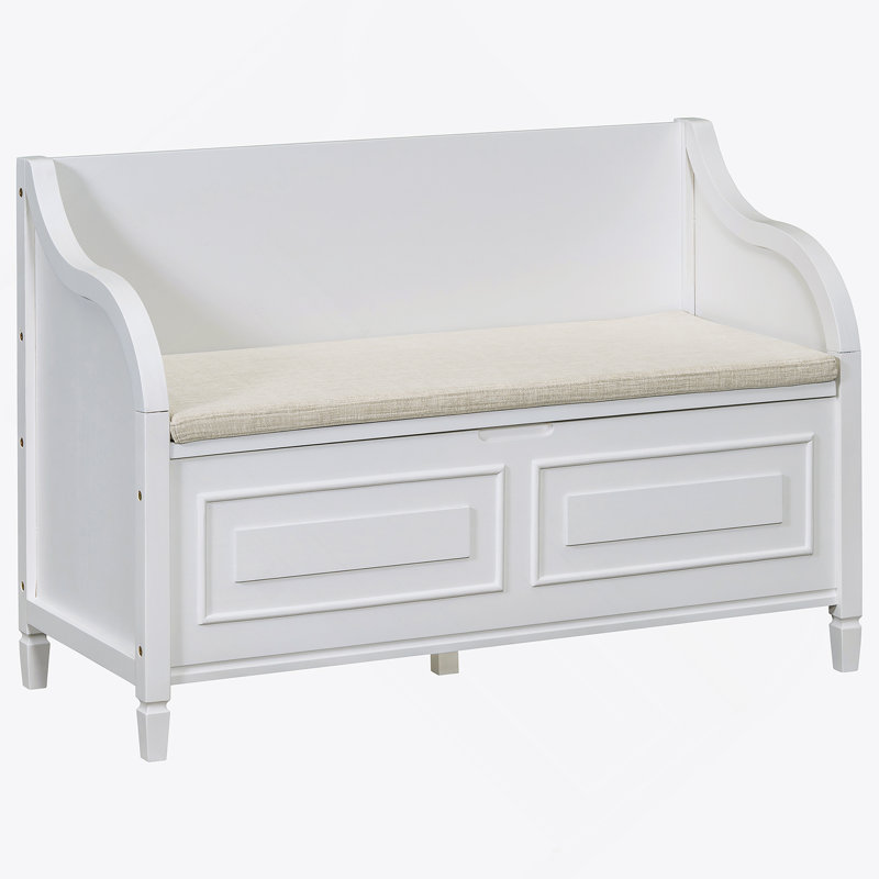 Alecsandra Fabric Upholstered Storage Bench, Entryway Bench,Bedroom Bench , White