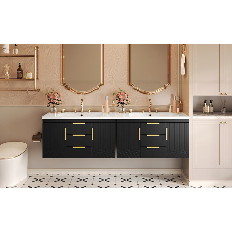 36" Wall Mounted Bathroom Vanity with Resin Sink, Black