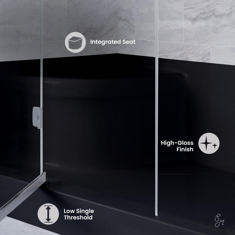 Aquatique 60" x 32" Right Drain, Shower Base in Matte Black, Right