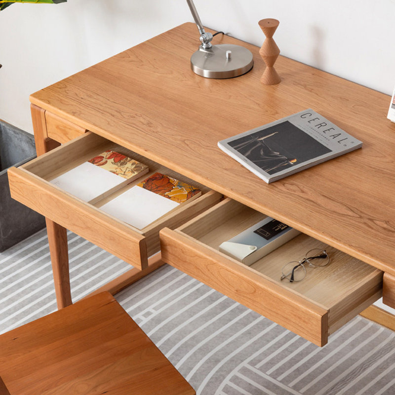 Bureau rectangulaire en bois massif avec 2 tiroirs couleur cerisier, H 29,53 po x L 55,12 po x l 23,62 po