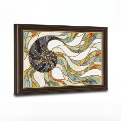 Stained Glass Nautilus Shell and Ocean Waves Canvas Wall Art