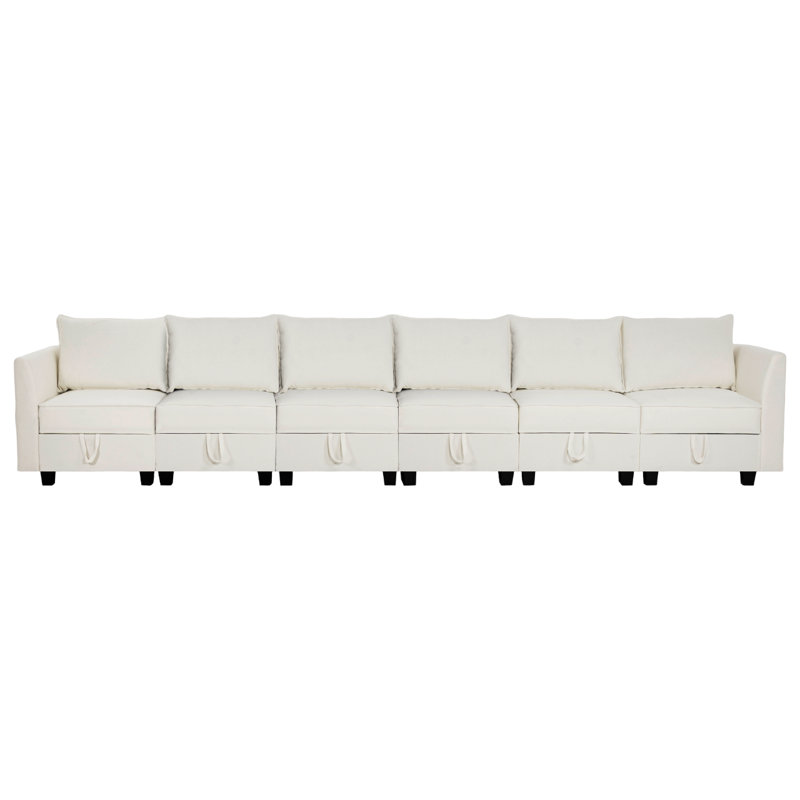 Canapé modulaire rembourré en lin 6 pièces Nacoma, Blanc