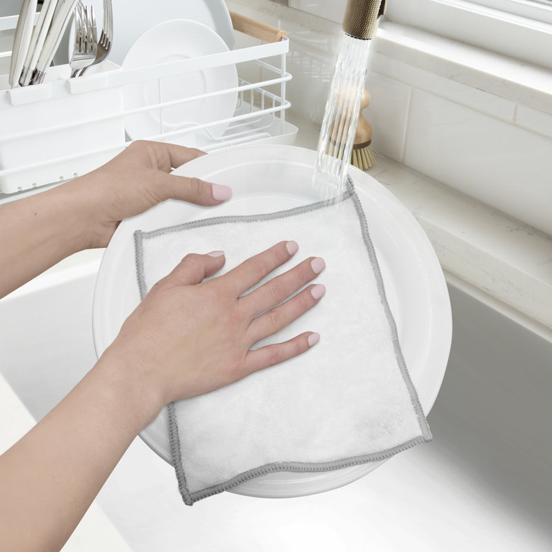 Set of 6 Kitchen Cloths Solid, White/Gray