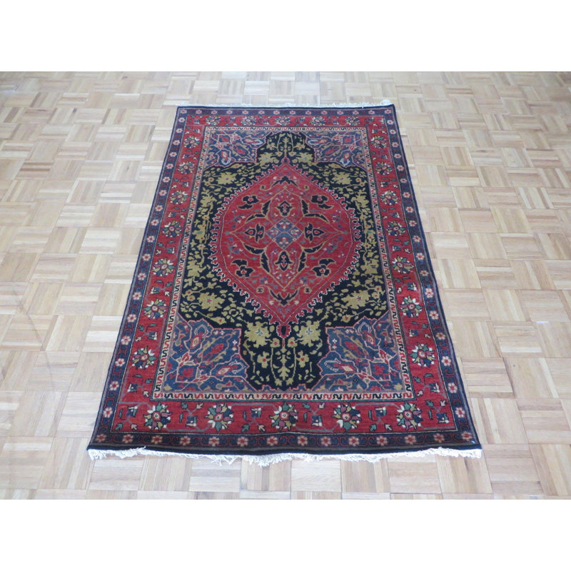 Tapis oriental bleu marine en laine noué à la main Dereyon, Rectangle 7 pi 10 po x 10 pi 1 po