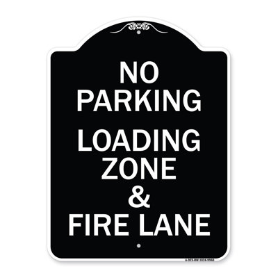 Enseigne Signmission Designer Series - Pas de zone de chargement de stationnement et de couloir de secours | Enseigne architecturale noire et blanche en aluminium de gros calibre 18 po x 24 po | Protégez votre entreprise et votre commune | Fabriqué aux