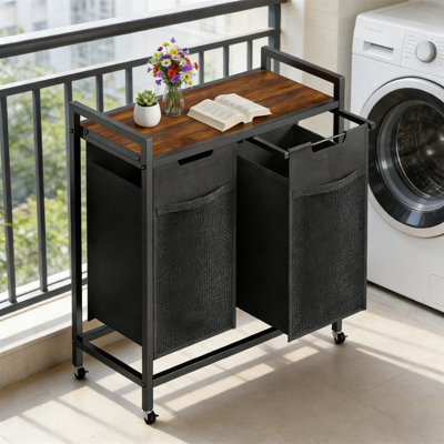 Laundry Cart, Simple Luxury Laundry Sorting Cart, With Shelves And 2 Pull-Out Bags - Suitable For Heavy-Duty Rolling Gift Basket Storage In Bathrooms, Bedrooms, And Dormitories