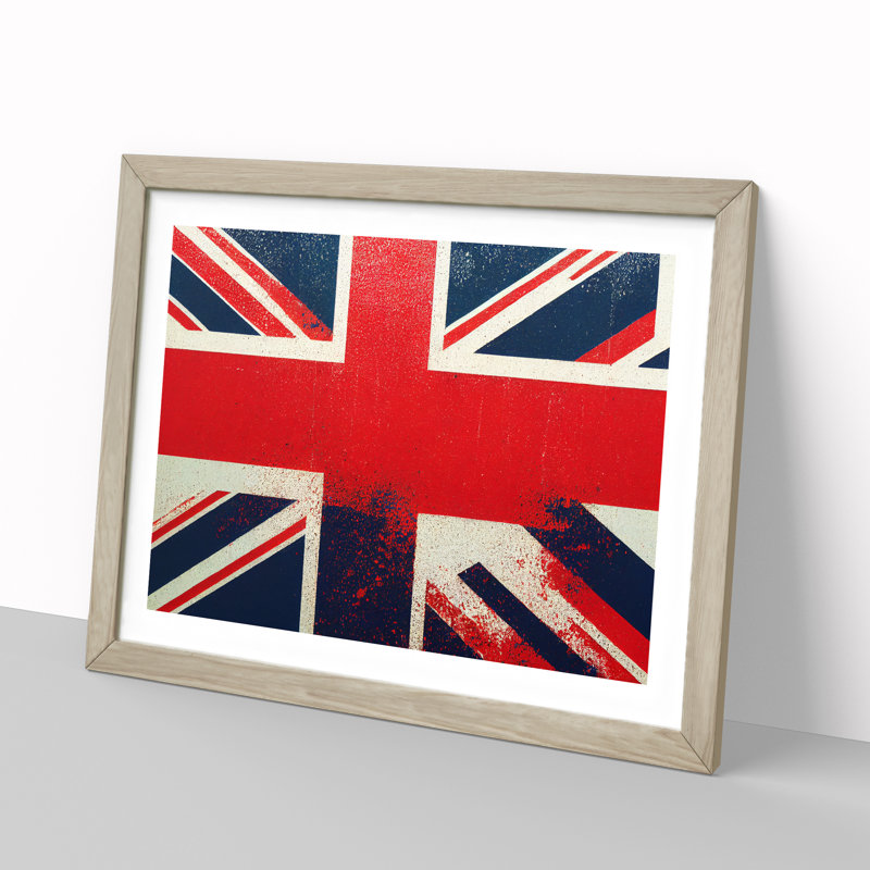 Union Jack Flag Graffiti Vol.3 - Framed Print, 46cm H x 64cm W x 2cm D, Oak