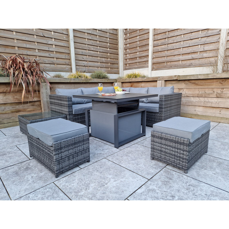 Kurman Outdoor Curved Garden Corner Sofa with Cushions, Grey, Grey