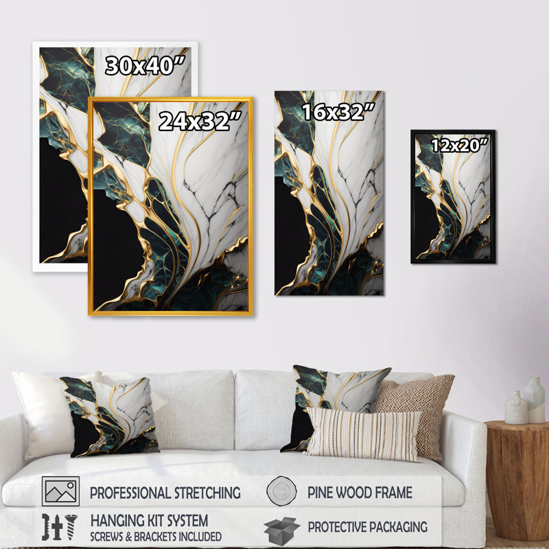 " Abstract Geode Gold And Green Marble III ", 30" W x 40" H, Wrapped Canvas