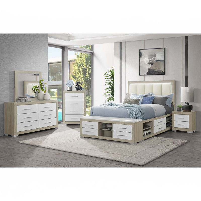 5 Pc Bedroom Set, Natural/White, Queen