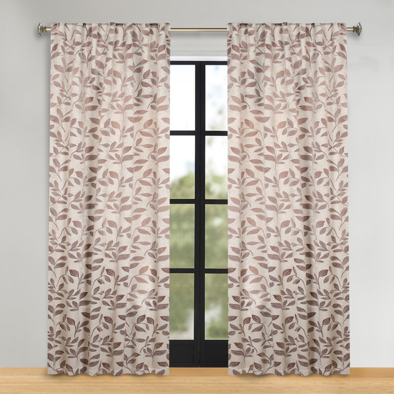  Leaves Pattern Machine Washable 100% Polyester Black Out Curtains with Back Tabs, White/Copper, 52" W x 96" L