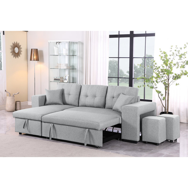 Canapé modulaire en mélange de lin gris avec 2 repose-pieds et canapé-lit, canapé rembourré en mousse, matériau