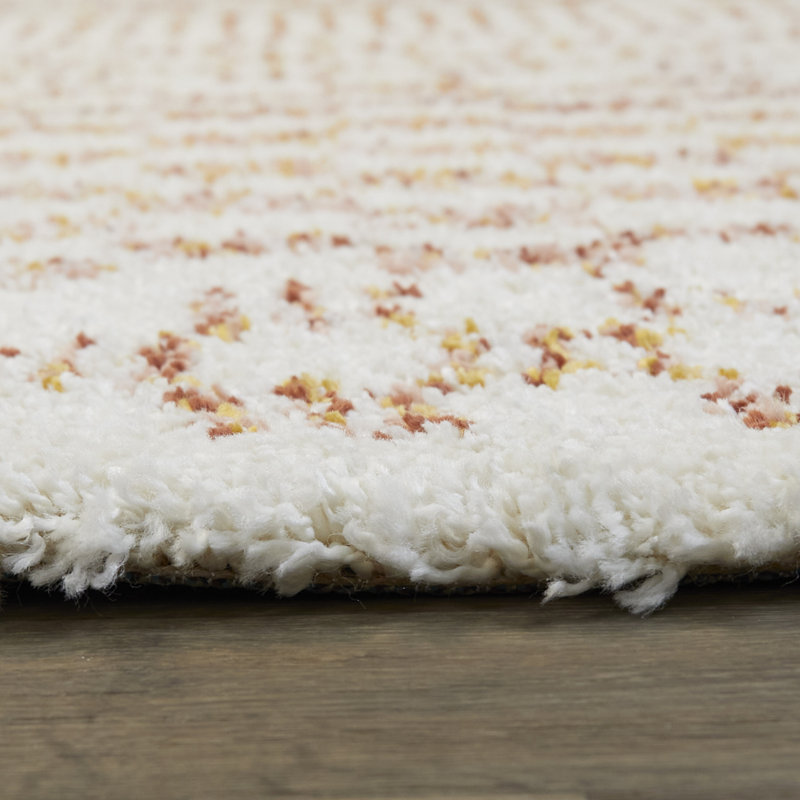 Jiya Checkered Ivory Shag Area Rug, Rectangle 7'10" x 10'