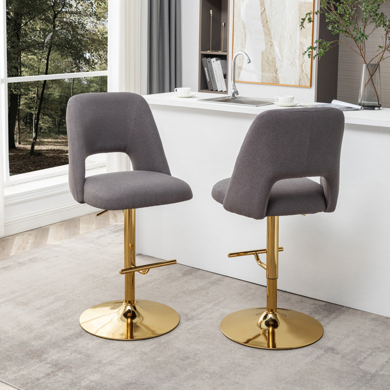 Tabouret pivotant à hauteur réglable Manoor, Or, Gris