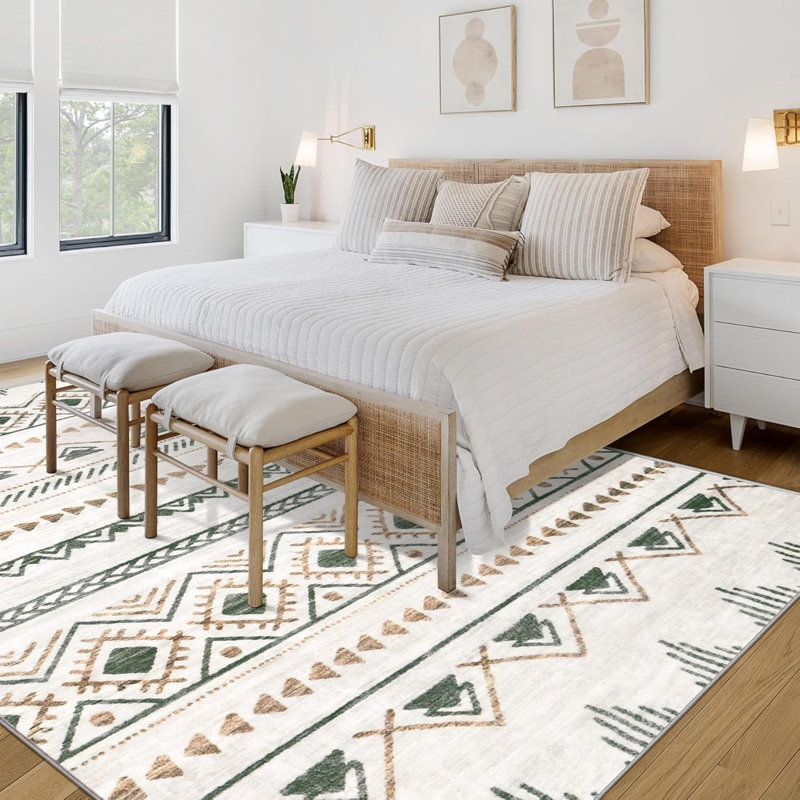 3x5 Boho Moroccan Area Rug – Soft Washable Farmhouse Geometric Carpet for Home Décor
