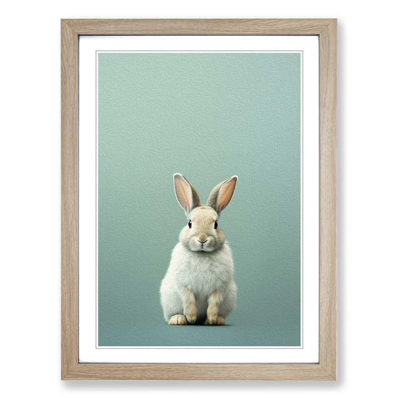 XYZ-FRM-V1223-5345 Rabbit Minimalism - Single Picture Frame Print on Wood, 34cm H x 25cm W x 2cm D, Oak