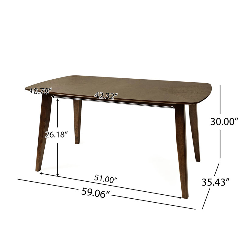 Table en noyer avec coins lisses, style classique Mid-Century sécuritaire et élégant - pieds en bois d'hévéa stables