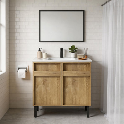 30 Inch Wall Mounted Oak Bathroom Vanity Base Only