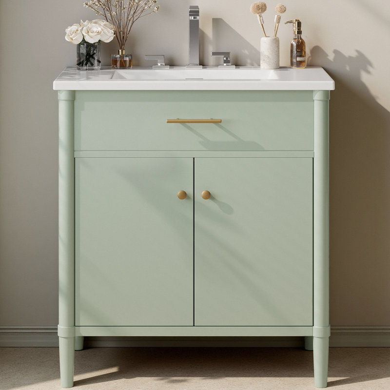 31" Curved Profile Bathroom Vanity with Ceramic Sink, Green