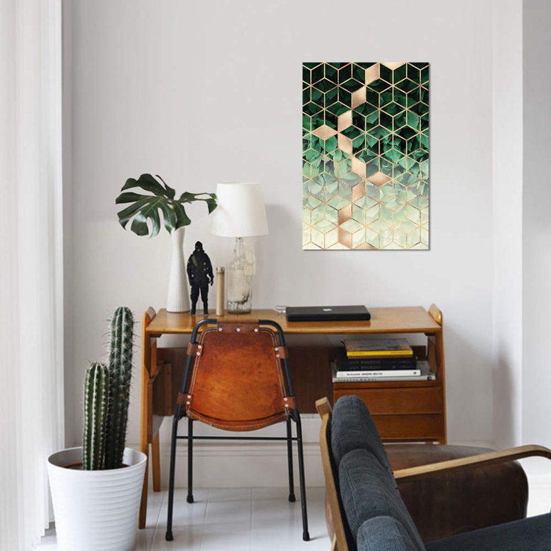 «Leaves And Cubes I» par Elisabeth Fredriksson, reproduction sur toile tendue sur châssis, H 26 po x l 18 po x P 1,5 po
