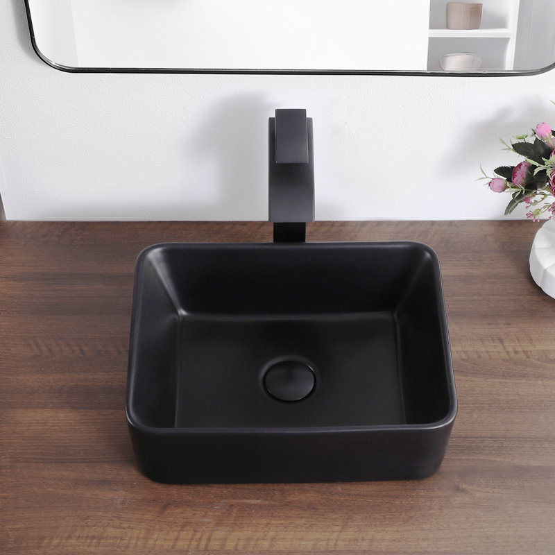 Small Matte Black Vessel Sink, Rectangle 16"x12" Bathroom Vanity Sink Above Coun Lavatoryter