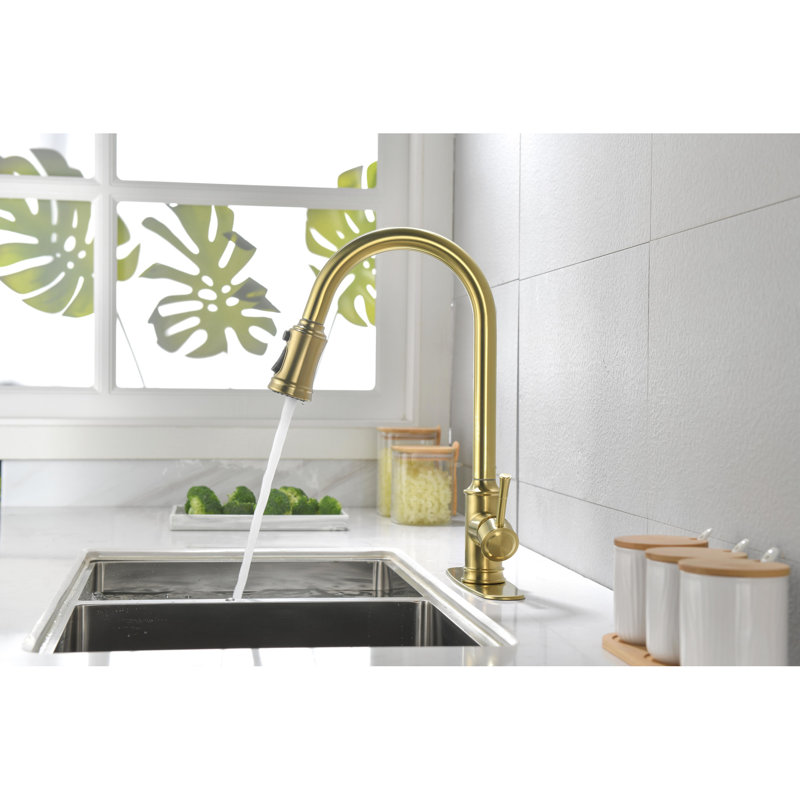 Brushed Gold Pull Down Sink Faucet - Stainless Steel With Rust Treatment, Easy Temperature Control Out Kitchen Surface, Convenient Adjustment