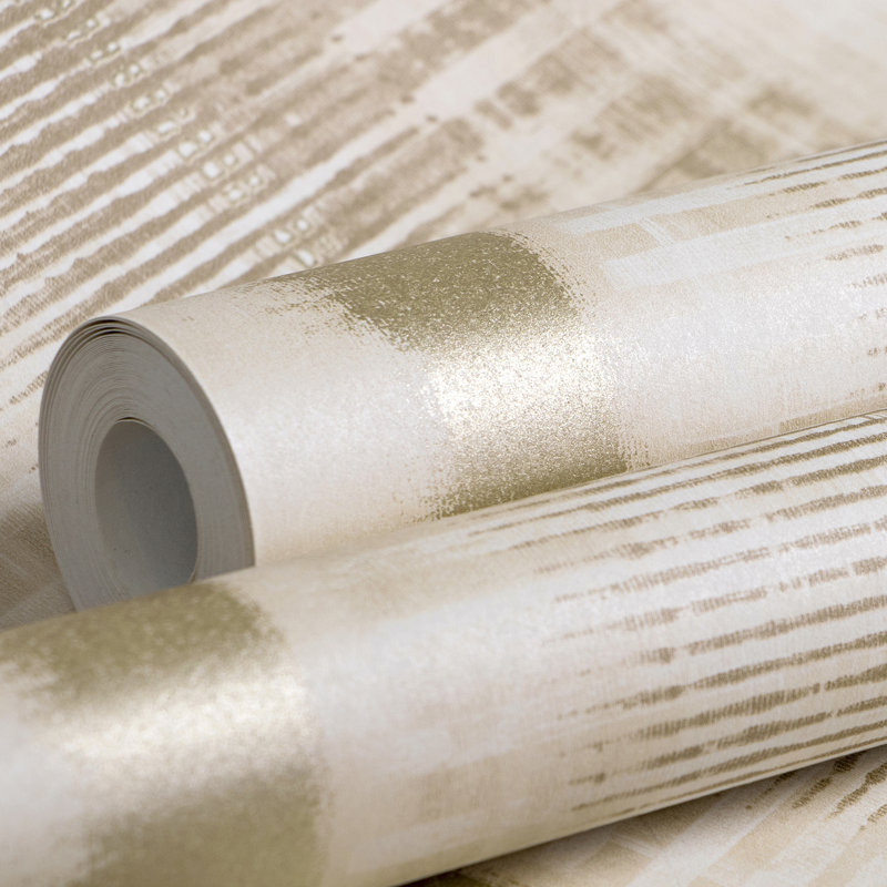 Hermes Smooth Metallic Stripe 10M X 53Cm Wallpaper Roll, Beige Gold