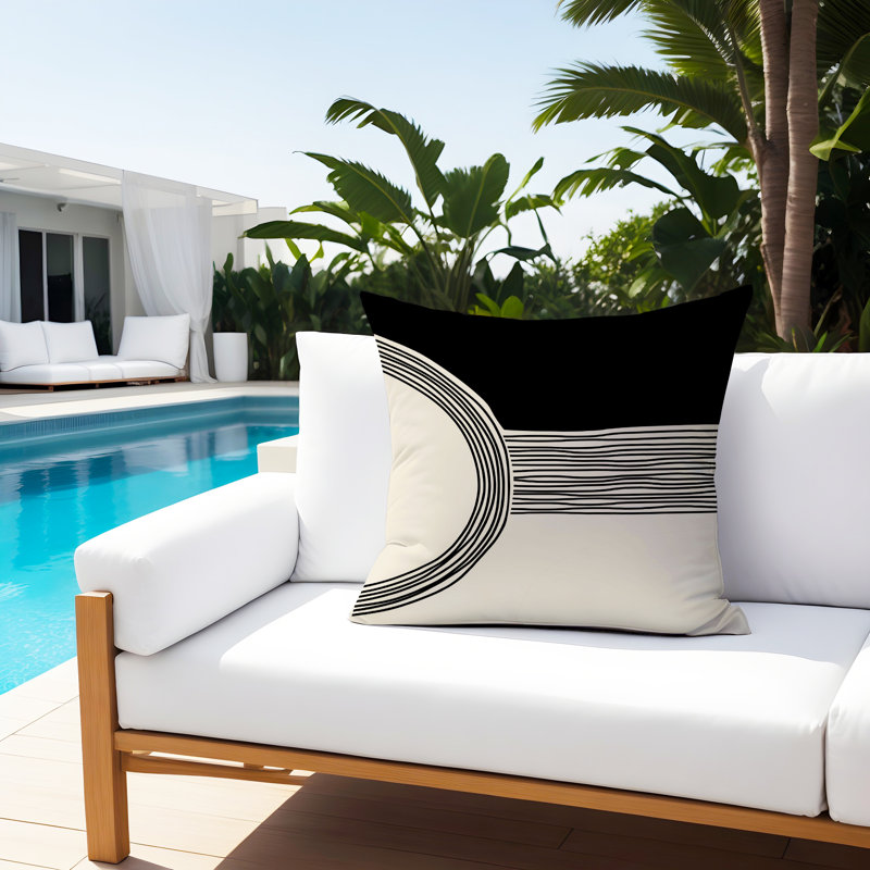 Cassie Outdoor Reversible Throw Pillow, 17"H x 17"W, Cream/Black