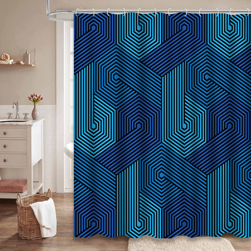 Rideau de douche à motif géométrique noir avec 12 crochets Blue Line, L 72 po x l 78 po