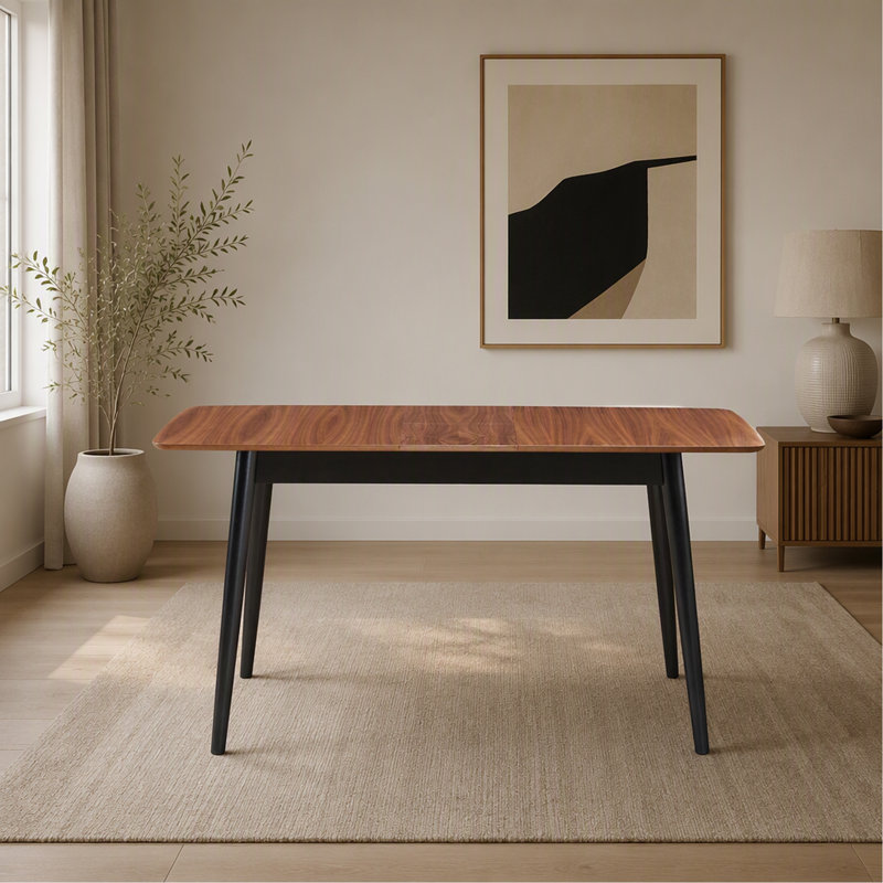 Table de salle à manger à finition naturelle et noire (rallonge Bufferfly)