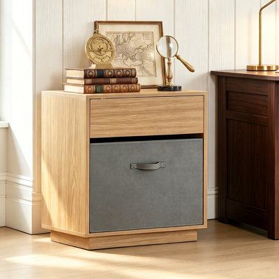 Ensemble de 2 tables de chevet avec tiroir et bac de rangement en tissu amovible, table de chevet moderne pour chambre à coucher, naturel