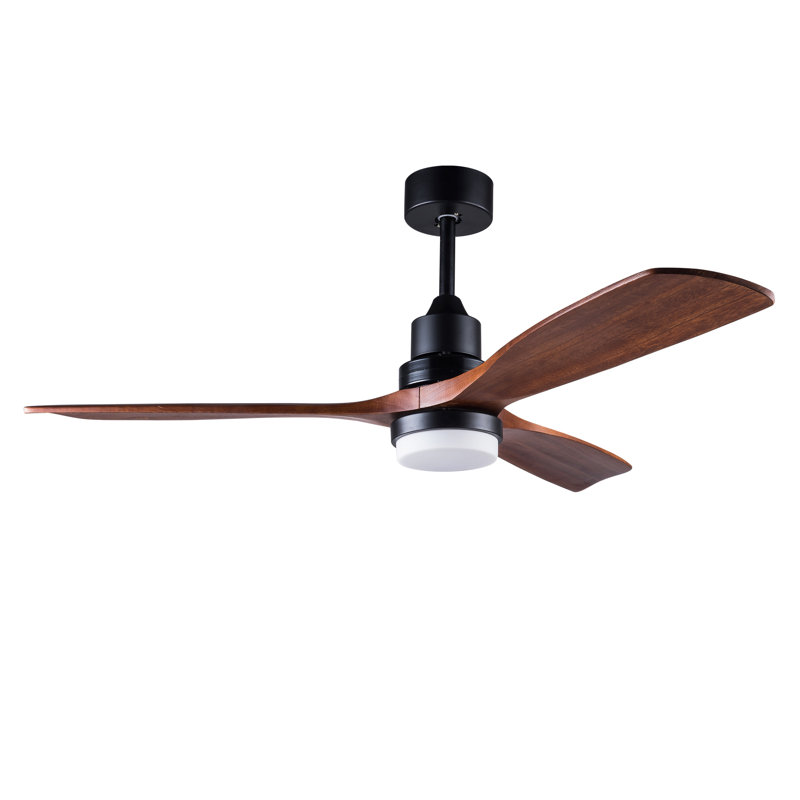 Ventilateurs de plafond de 52 pouces avec lumières et télécommande, ventilateur de plafond extérieur pour patio, ventilateur de plafond noir avec lumières pour chambre à coucher, moteur à courant continu silencieux, 3 pales en bois massif à DEL à intensité variable
