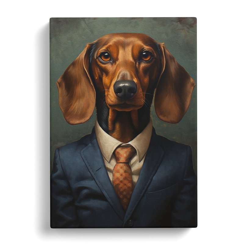 Dachshund In A Suit - Print on Canvas, 50cm H x 35cm W x 3cm D