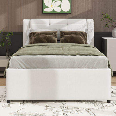 Lit plateforme double pratique avec une tête de lit tapissier et un lit gigogne escamotable en dessous