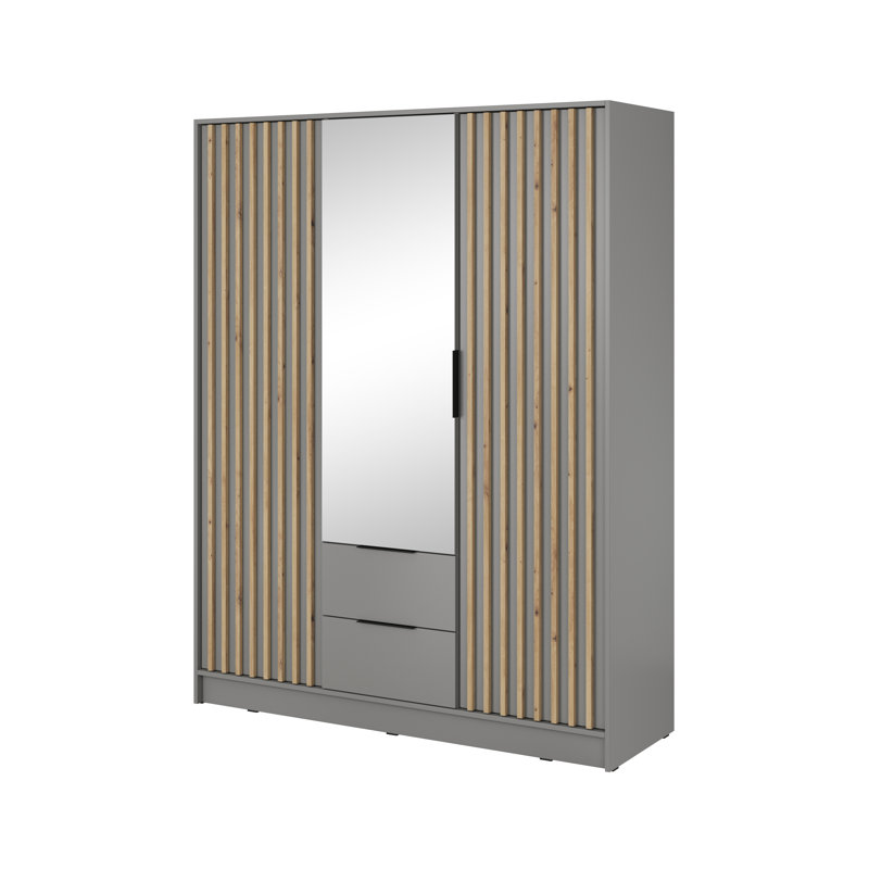 Secaucus 3 Door Wardrobe, Grey/Oak Artisan