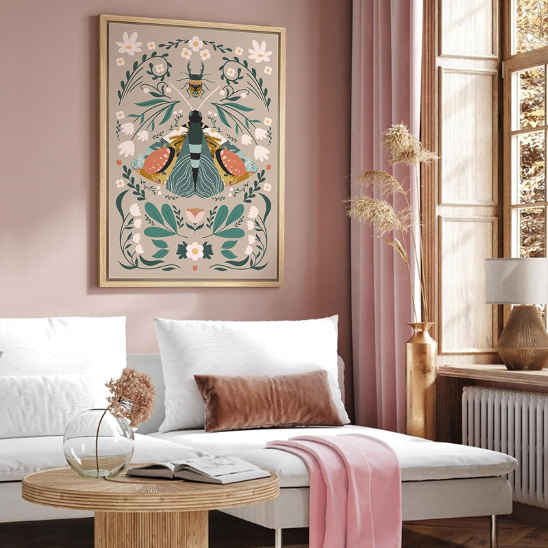 «Bright Preppy Animals», impression élégante sur toile encadrée «Monarch Butterfly Boho Floral», H 24 po x l 16 po, Naturel